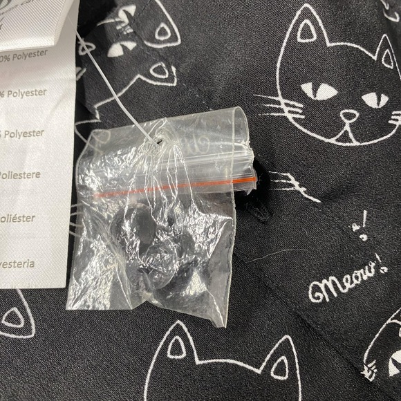 Hell Bunny Shirt Womens Medium Black Cat Print Short Sleeve Button Top Novelty - Picture 7 of 13